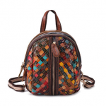 Women Genuine Leather Hand Stitching Patchwork Backpack Multi-Slot Handbags for Backpack