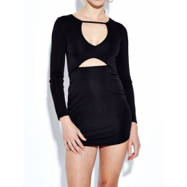 Sexy Hollow Long Sleeve V-neck Women Mini Dress for Dresses