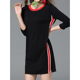 Striped Contrast Color Patchwork 3/4 Sleeve Women Dresses for Vintage Dresses