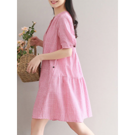 Women Stripe Vintage Short Sleeve Shirt Dresses for Vintage Dresses