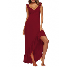 Sexy Beach Flouncing Cross Wrap Backless Maxi Dresses for Dresses