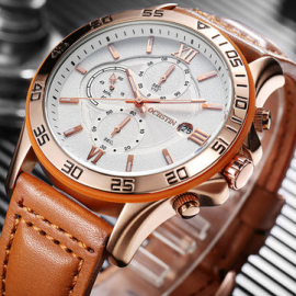 Business Men Wrist Watch Multi-function Chronograph Quartz Watches Leather Brand for Men Watches