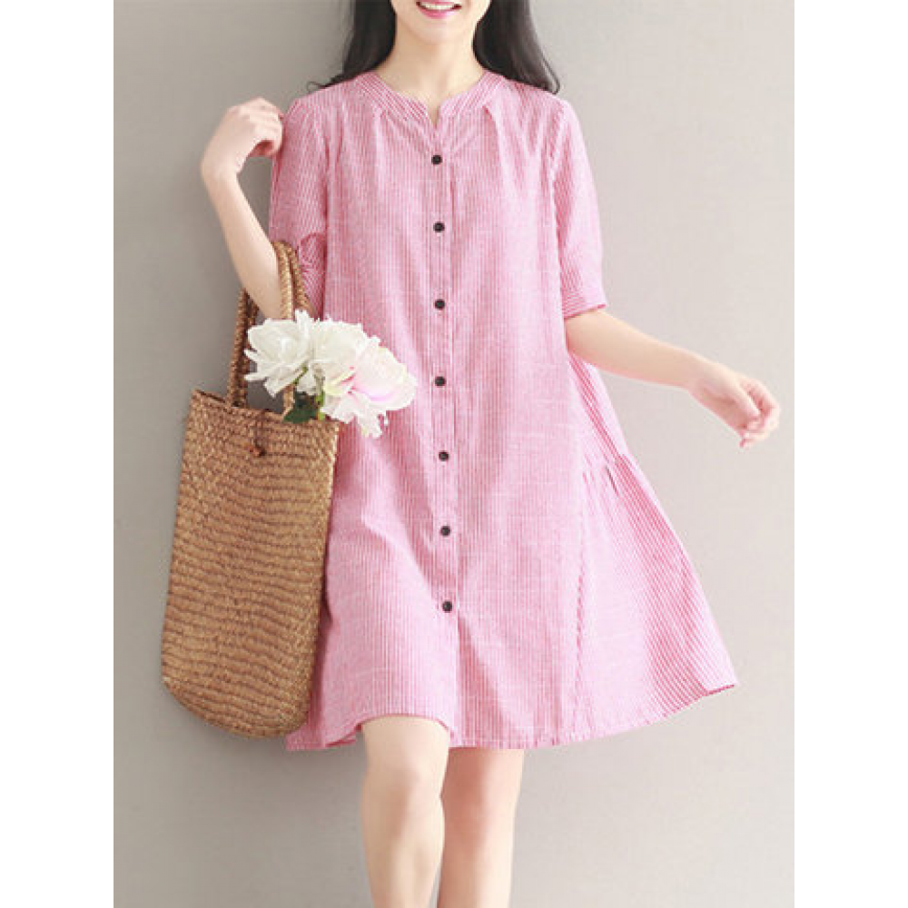 Women Stripe Vintage Short Sleeve Shirt Dresses for Vintage Dresses