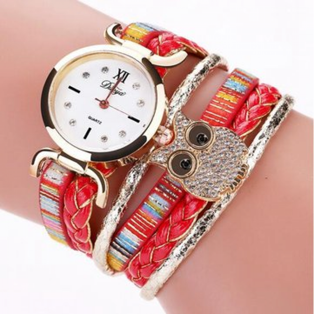 Fashion Quartz Wristwatch Multilayer Braid Leather Strap Owl Bracelet Watch for Women for Watches