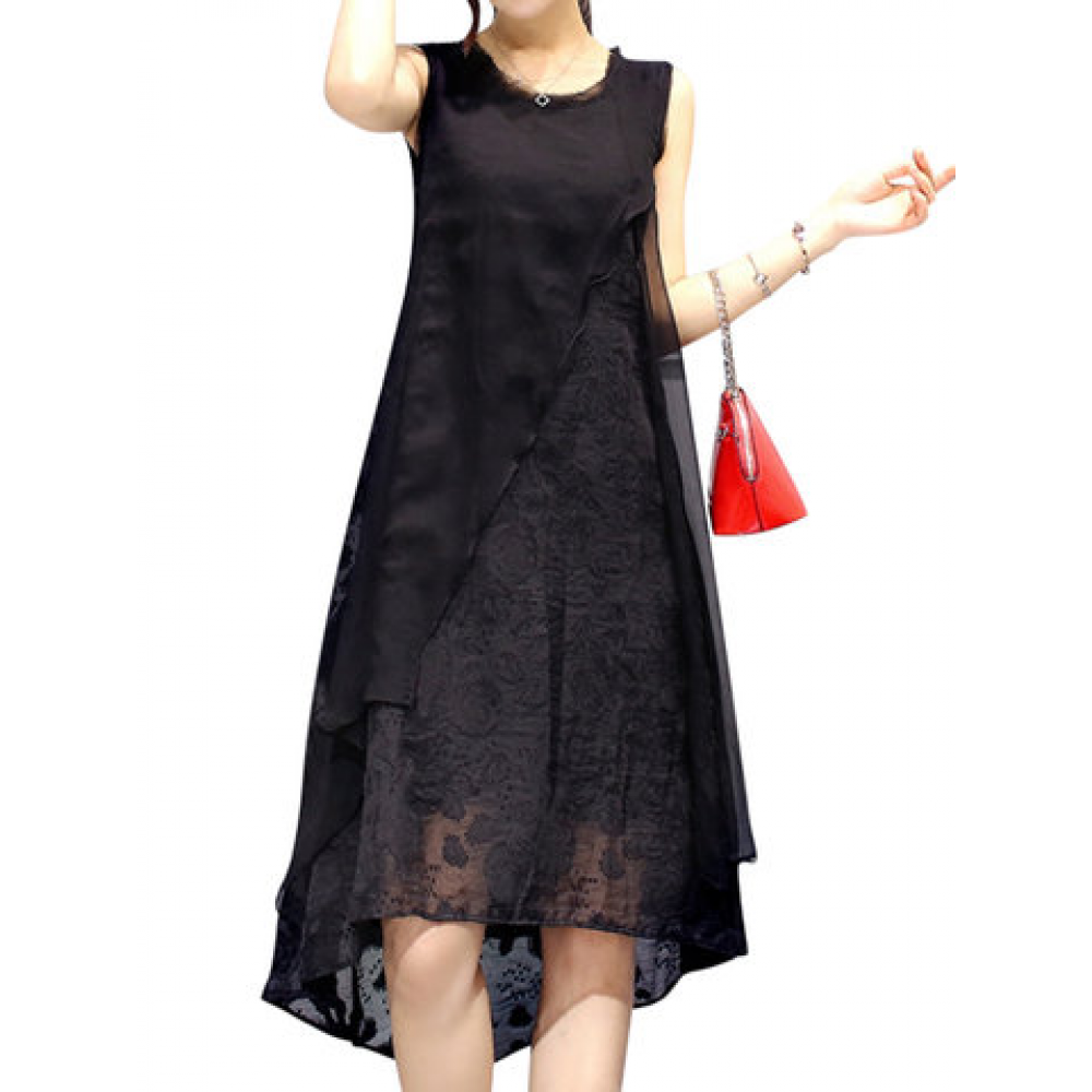 Loose Sleeveless O Neck Irregular Women A Line Dresses for Vintage Dresses