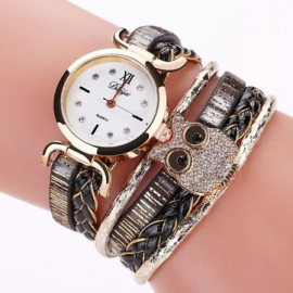 Fashion Quartz Wristwatch Multilayer Braid Leather Strap Owl Bracelet Watch for Women for Watches