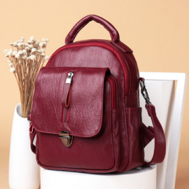 Women Soft Leather Multi-function Handbag Solid Leisure Large Capacity Backpack Casual Crossbody Bag for Bags